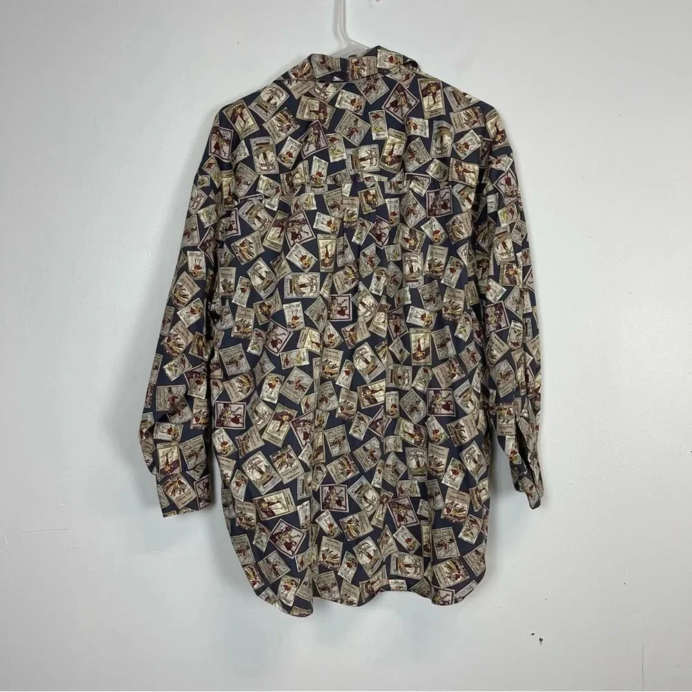 Banana Republic Safari Travel Shirt Mens Medium Ski Club Stamp AOP Button Down